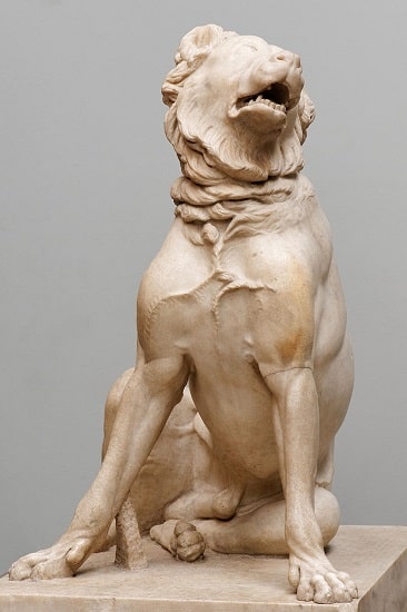 Copia romana del siglo II a.C en la que se observa a lo que ha sido reconocido como un perro moloso de la antigua Roma