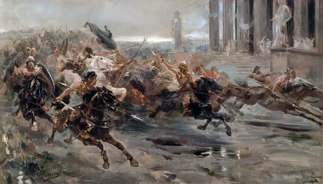 Atila y sus hunos invadiendo Italia, obra realizada por Ulpiano Checa en 1887