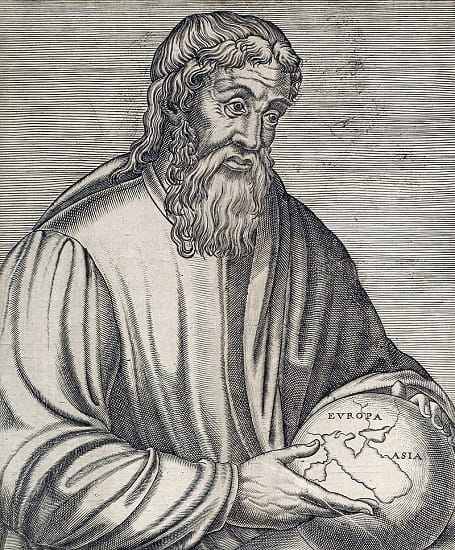 Grabado con un retrato imaginado de Estrabón hecho por André Thevet en el siglo XVI
