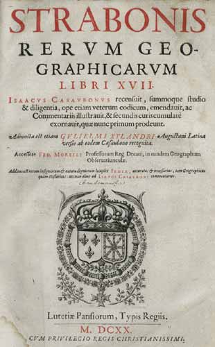Portada de la edición de la Geografía de Estrabón hecha por Isaac Casaubon en 1620