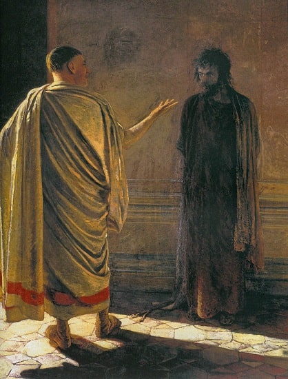 Jesús y el prefecto de Judea imaginados en una obra creada por Nikolai Ge en 1890