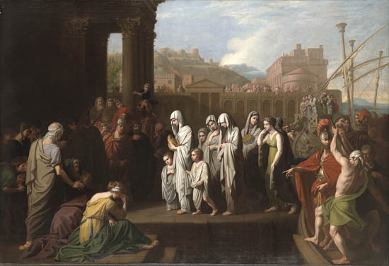 Agripina llevando las cenizas de Germánico, obra de Benjamin West hecha en el siglo XVIII