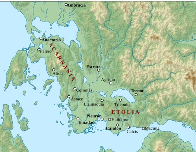 Mapa de Acarnania y Etolia, al oeste de los Balcanes